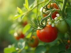 Gros plan sur des tomates cerises rouges mûres sur la plante