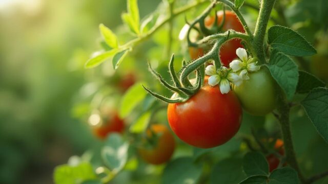 Gros plan sur des tomates cerises rouges mûres sur la plante